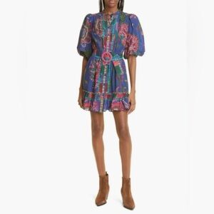 FARM Rio Sunset Tapestry Belted Multicolor Floral Mini Dress